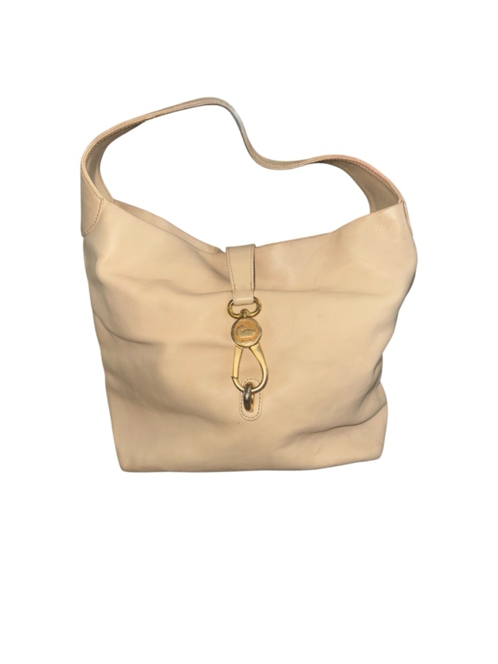 Dooney & Bourke Belvedere Logo Lock Shoulder Hobo Bag Minimalist Cream Leather - Picture 2 of 9